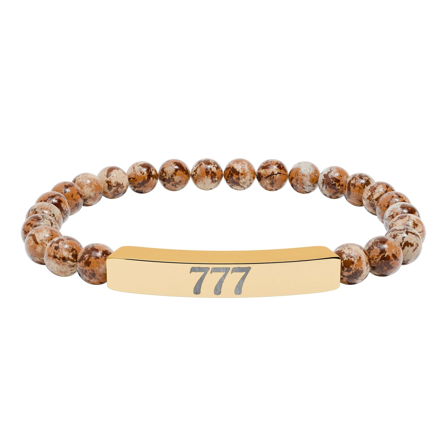 Engraved 777 Natural Stone Stretch Bar Bracelet