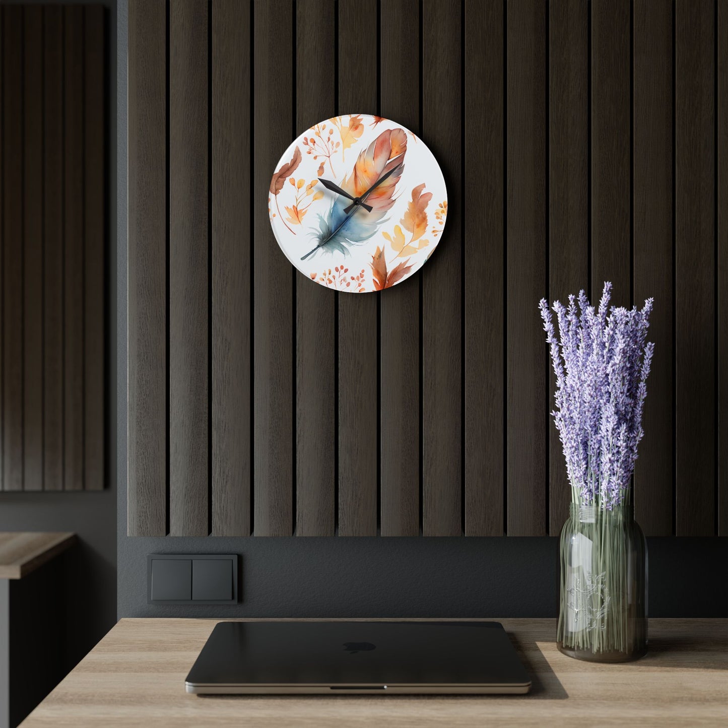 Rusty's Feather Acrylic Wall Clock