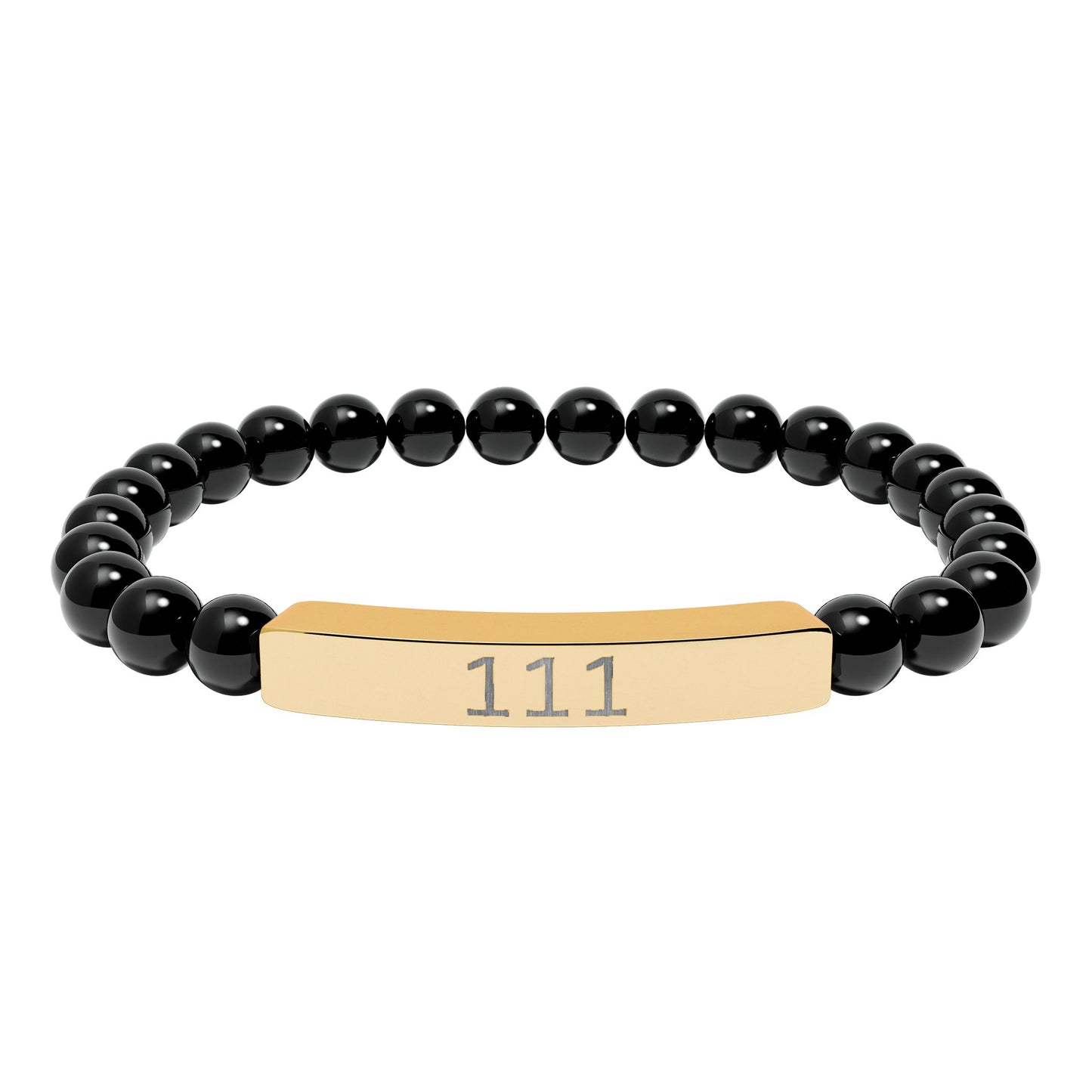Engraved 111 Natural Stone Stretch Bar Bracelet