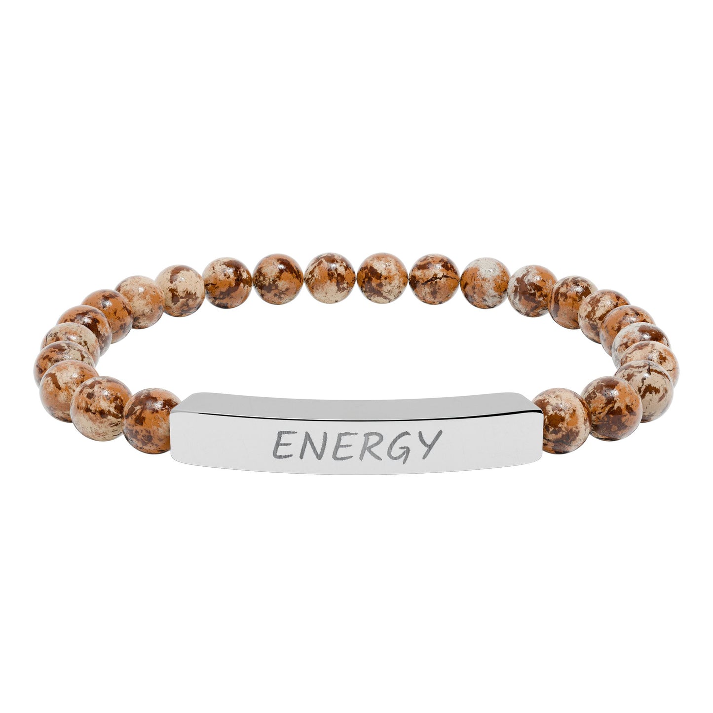 Engraved "Energy" Natural Stone Stretch Bar Bracelet