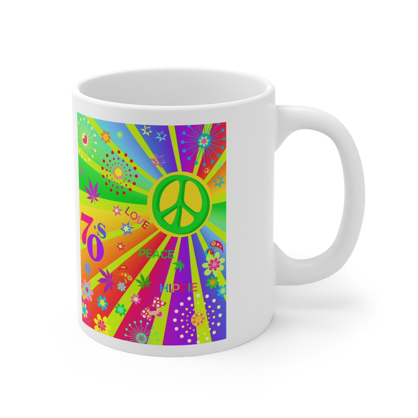 70s Peace Retro Ceramic Mug, Coffee Cup