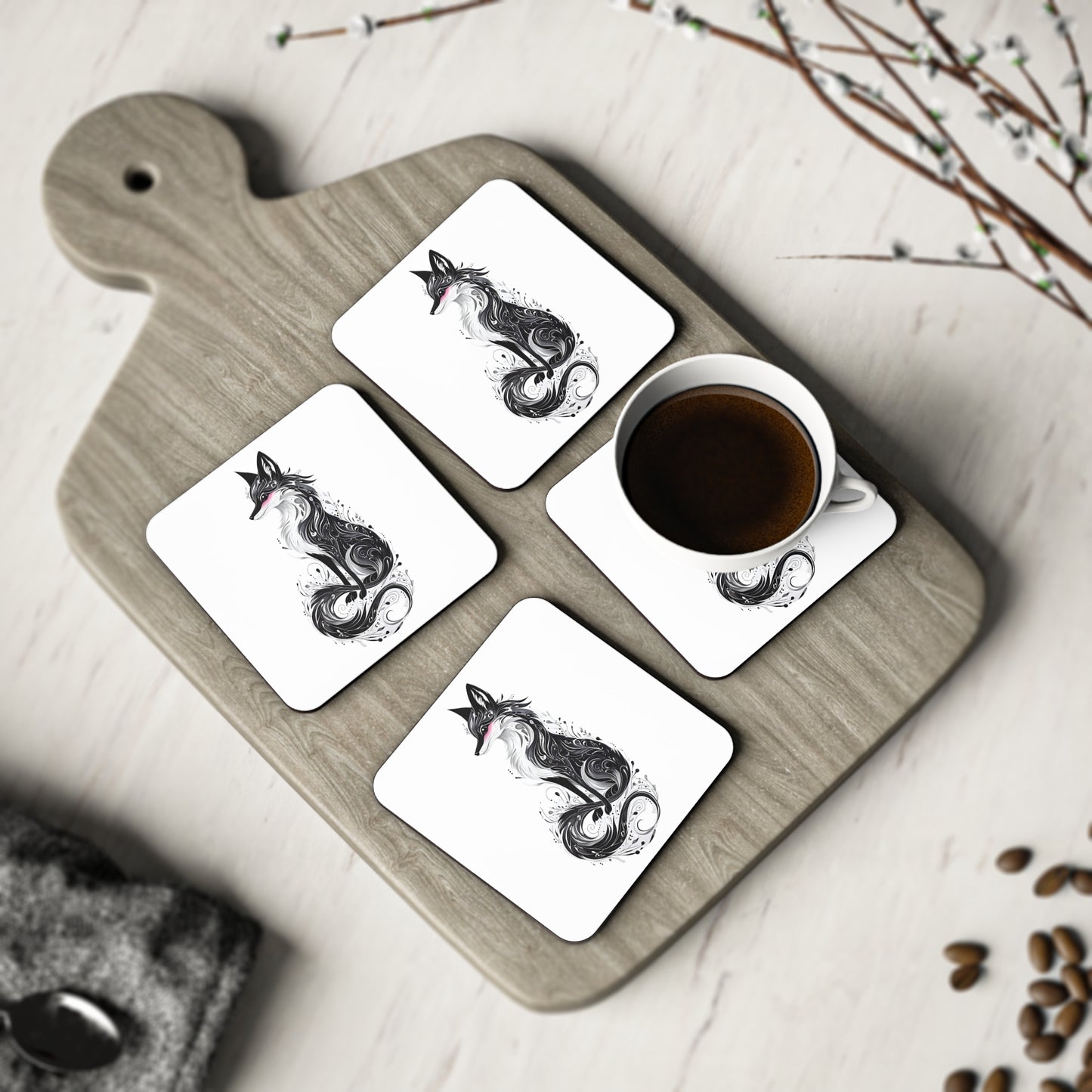 Mystic Black Fox Coasters