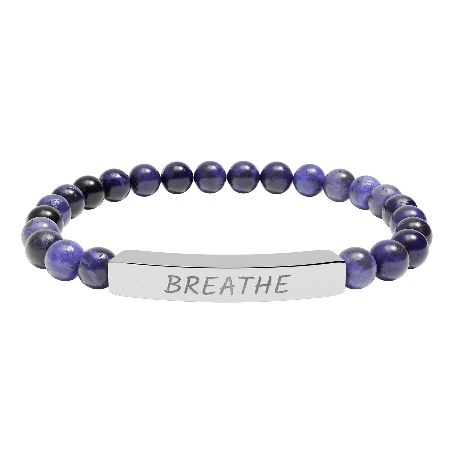 Engraved "Breathe" Natural Stone Stretch Bar Bracelet