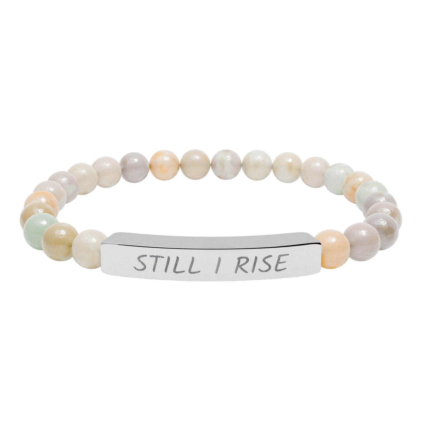 Engraved "Still I Rise" Natural Stone Stretch Bar Bracelet