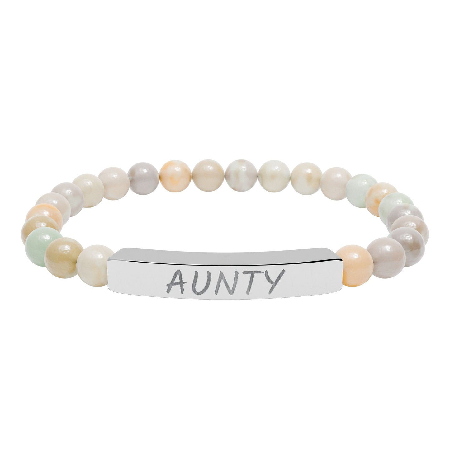 Engraved 'Aunty' Natural Stone Stretch Bar Bracelet