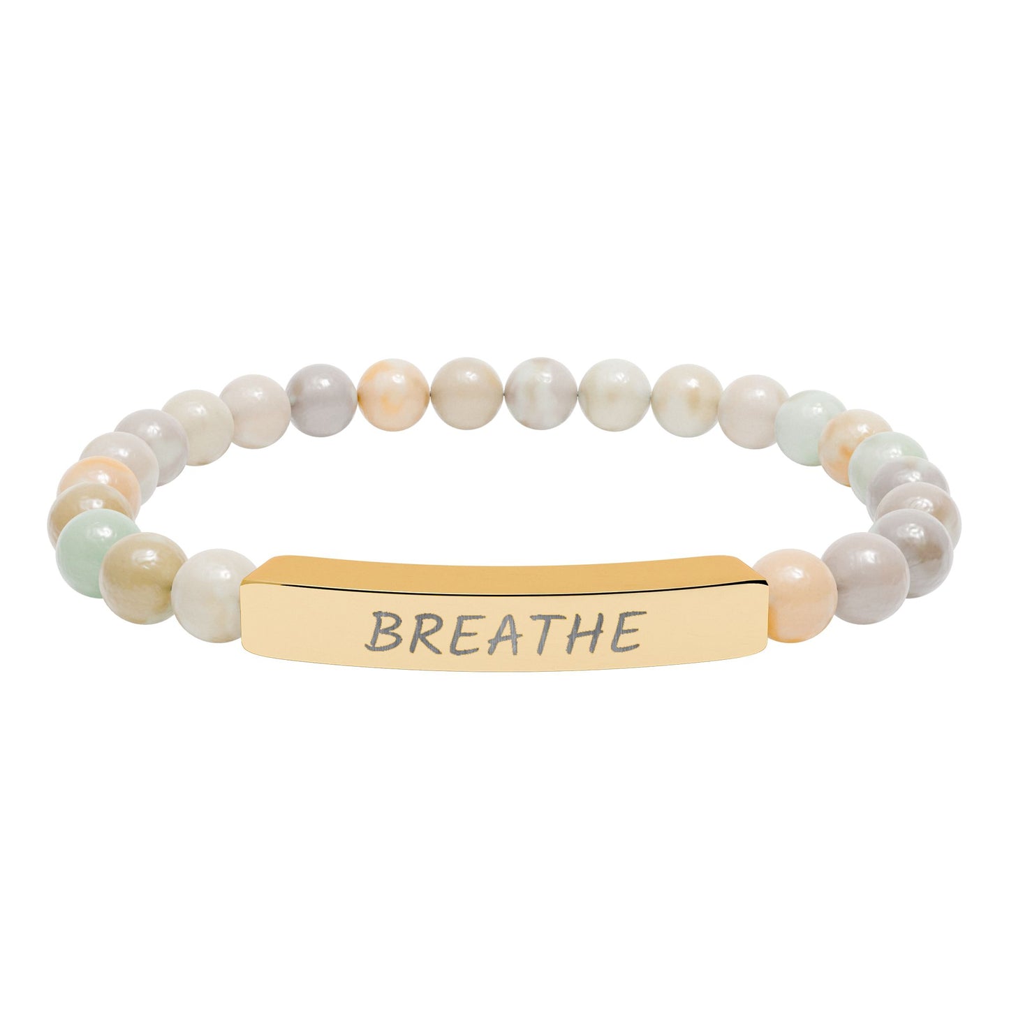 Engraved "Breathe" Natural Stone Stretch Bar Bracelet