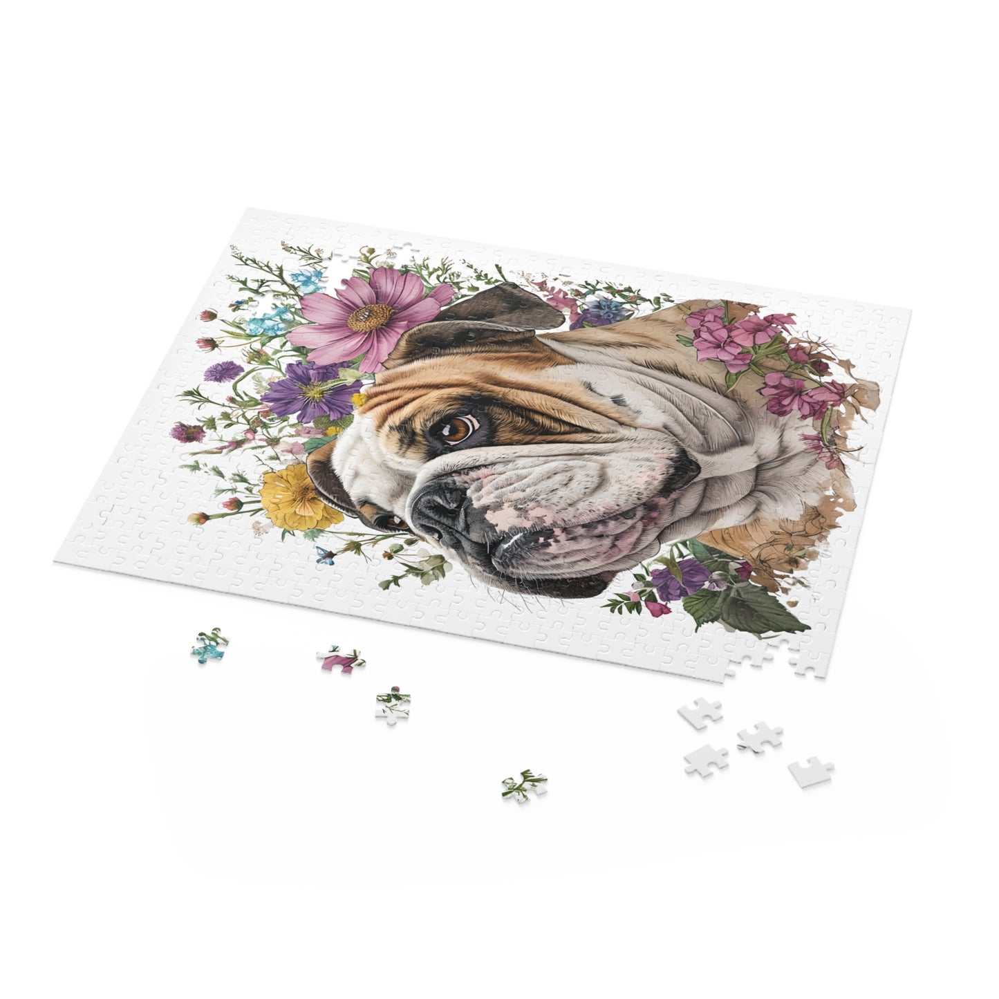 English Bulldog & Flowers 500 Piece Jigsaw Puzzle