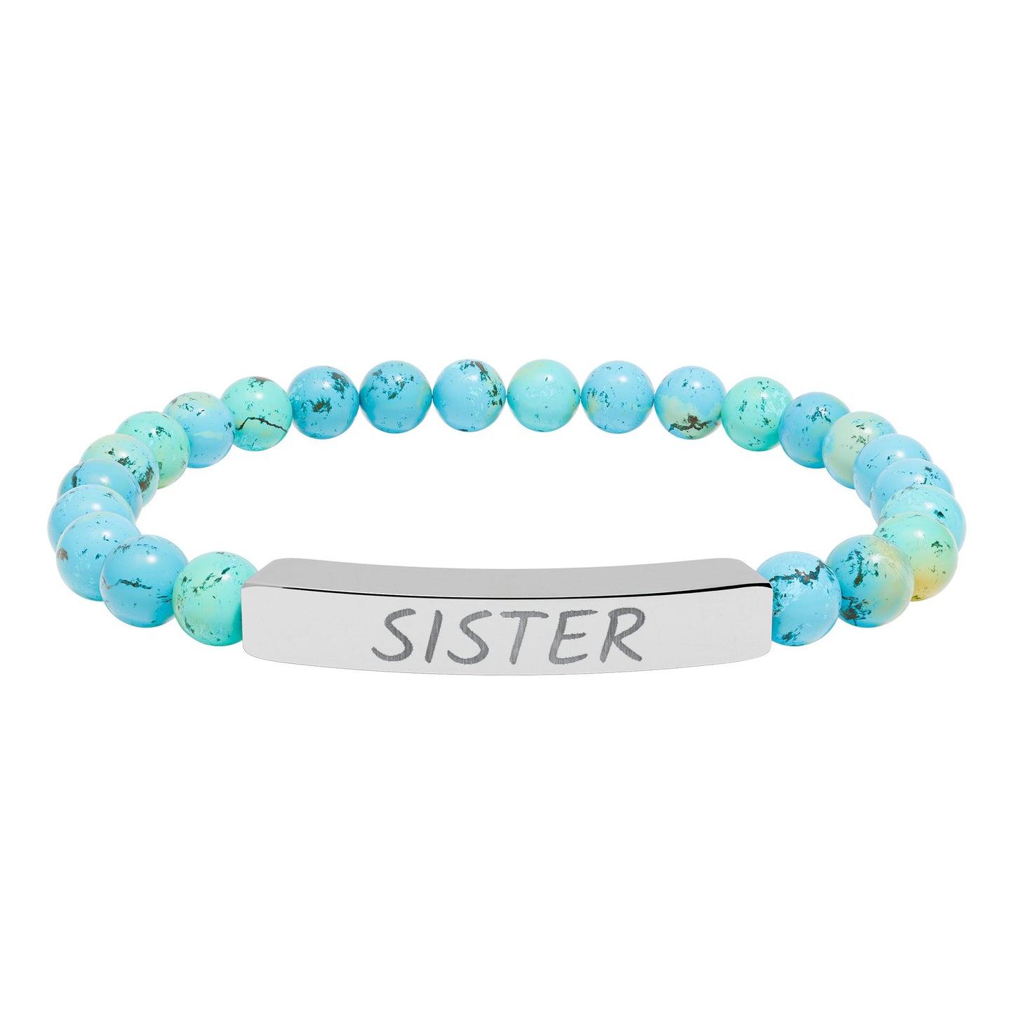 Engraved "Sister" Natural Stone Stretch Bar Bracelet