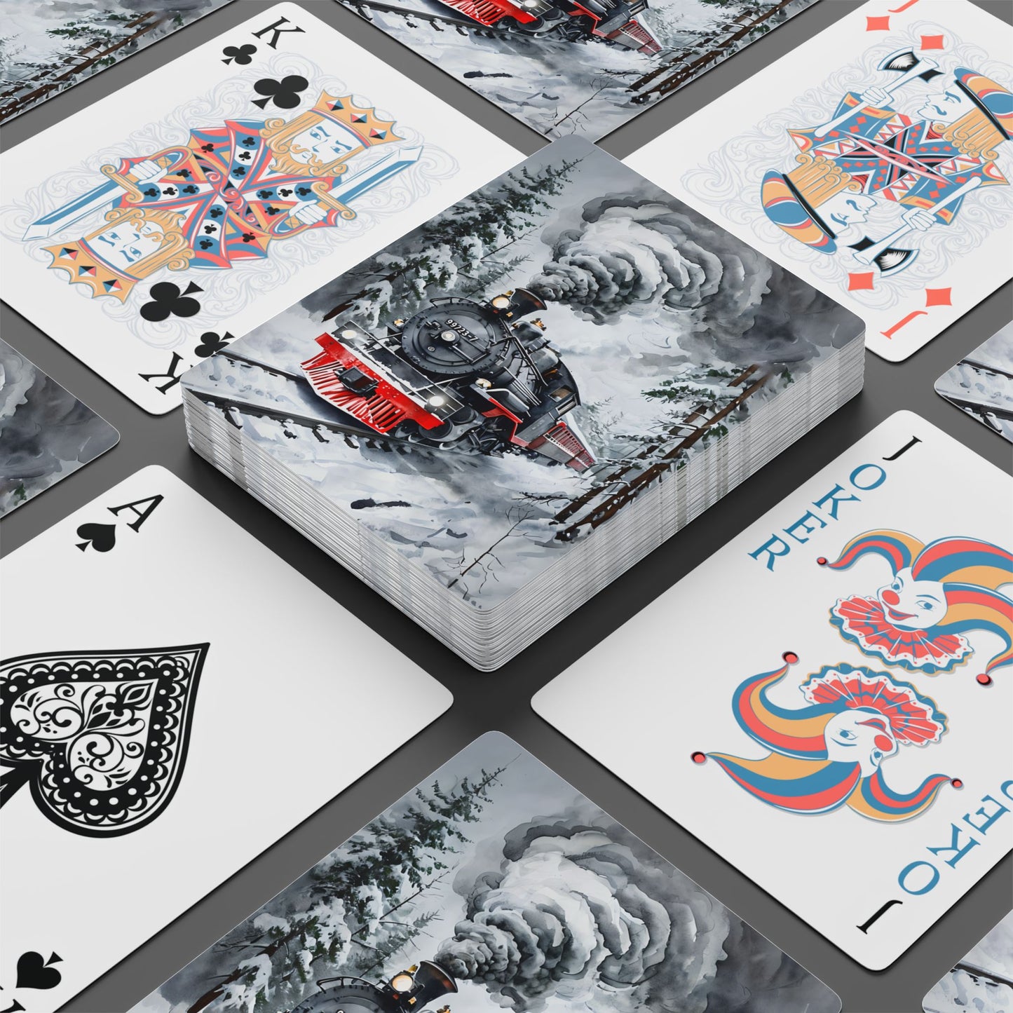 Steam Train Winter Playing Cards
