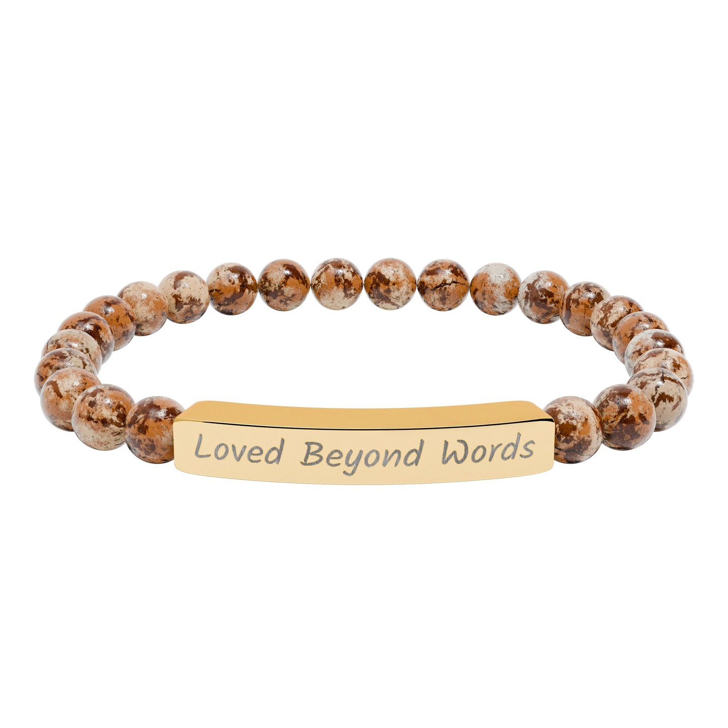 Engraved "Loved Beyond Words" Natural Stone Stretch Bar Bracelet