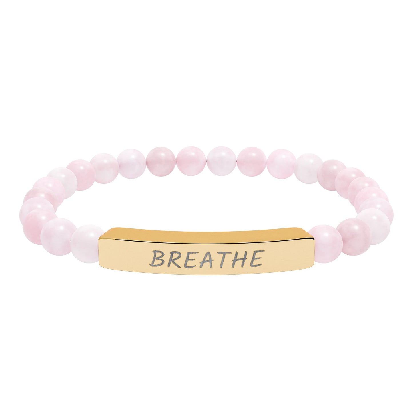 Engraved "Breathe" Natural Stone Stretch Bar Bracelet
