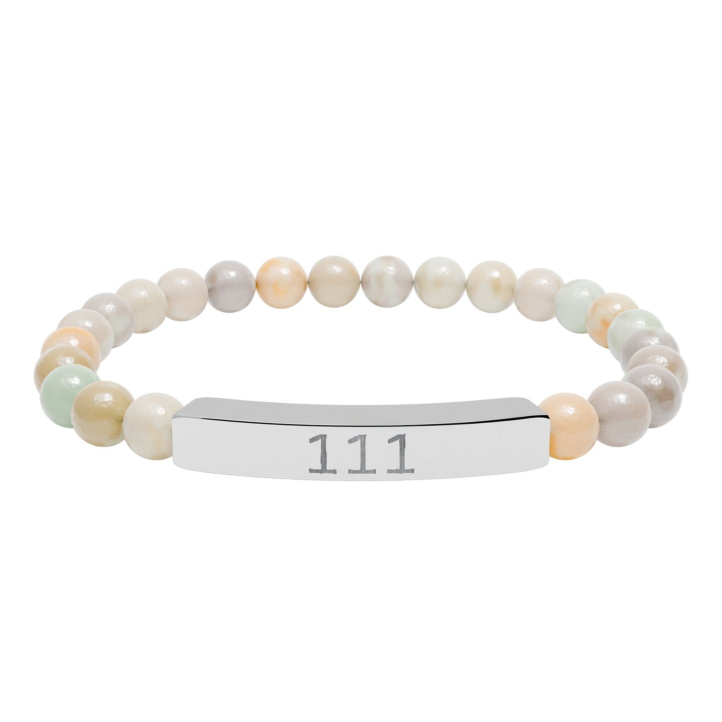 Engraved 111 Natural Stone Stretch Bar Bracelet