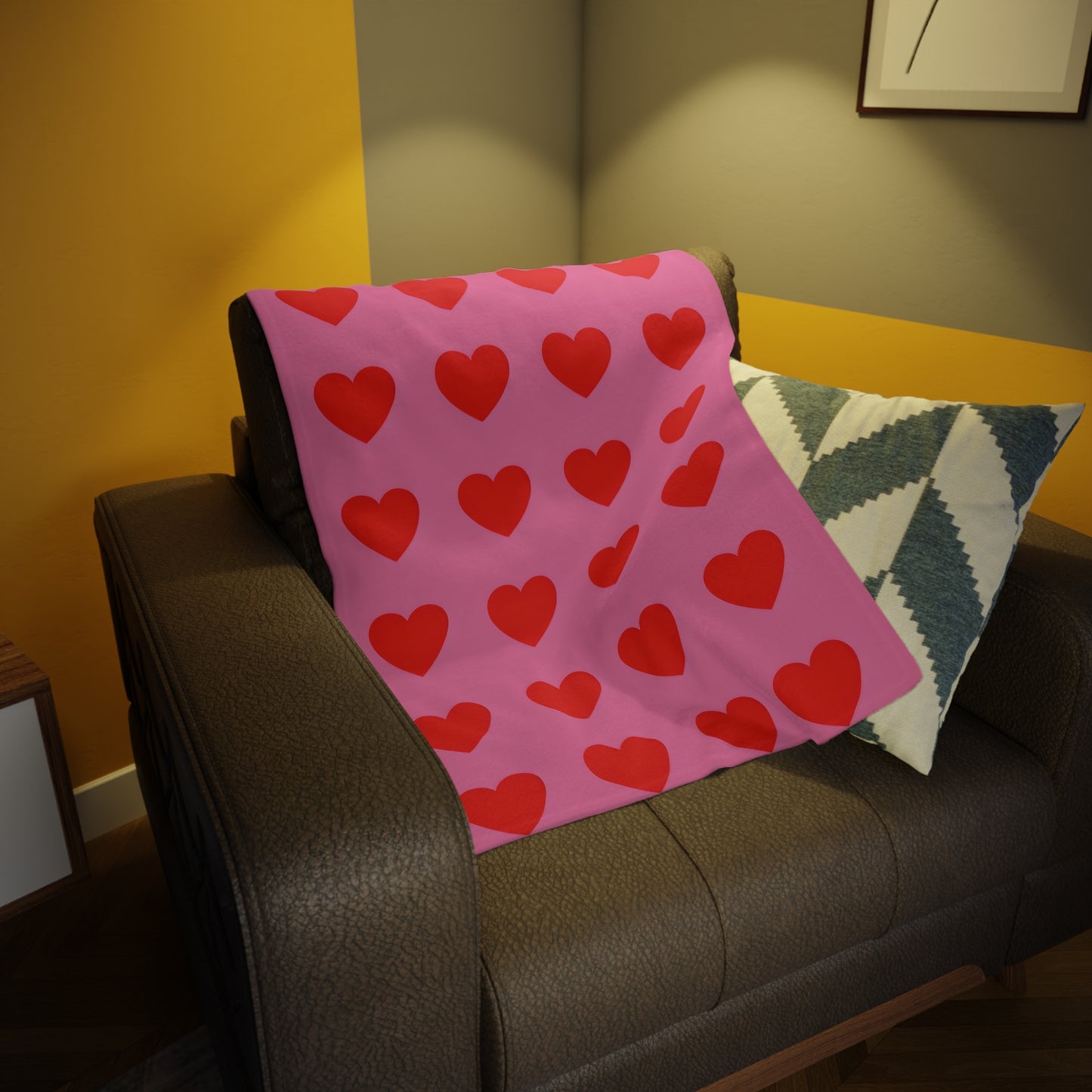 Pia's Pink & Red Heart Plush Fleece Blanket