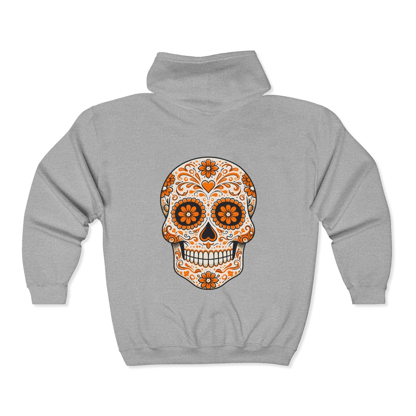 Orange Sugar Skull Full Zip Sweatshirt - Hooded