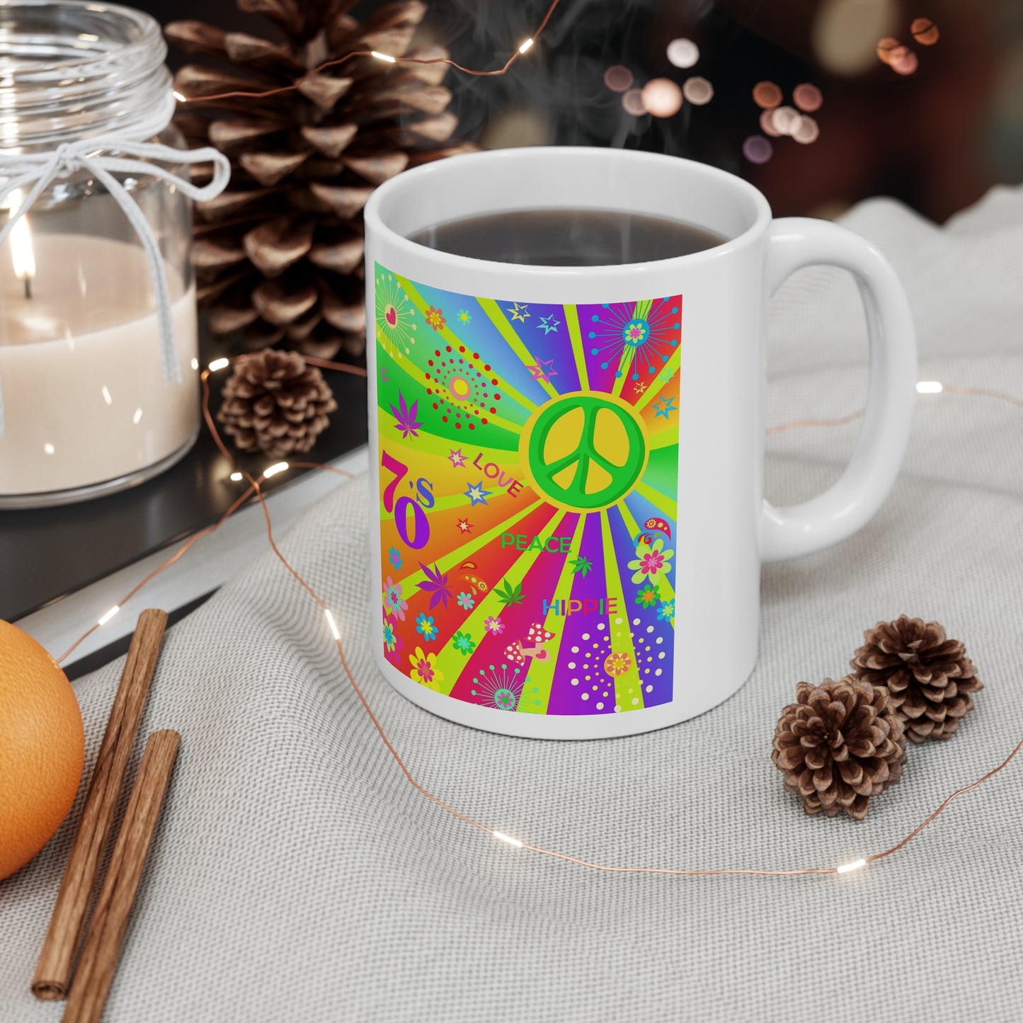 70s Peace Retro Ceramic Mug, Coffee Cup