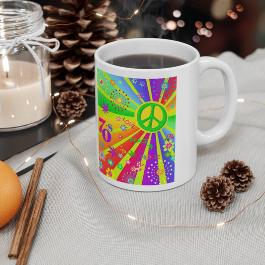 70s Peace Retro Ceramic Mug, Coffee Cup