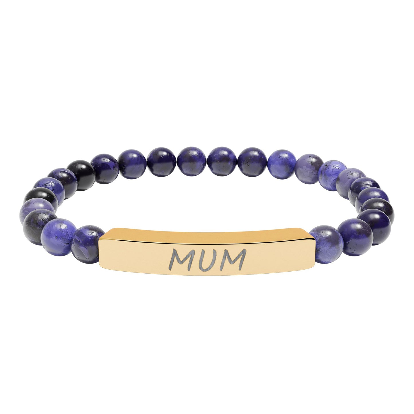 Engraved "Mum" Natural Stone Stretch Bar Bracelet