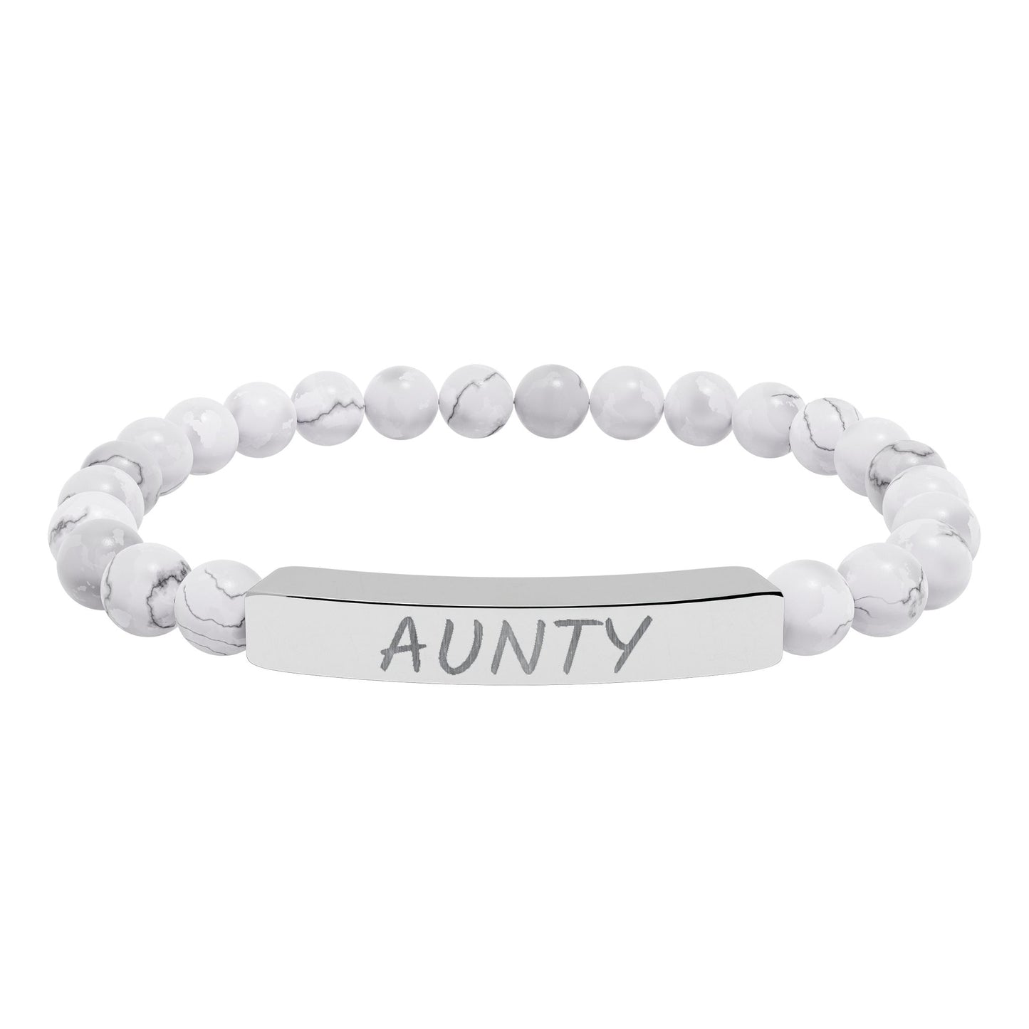 Engraved 'Aunty' Natural Stone Stretch Bar Bracelet