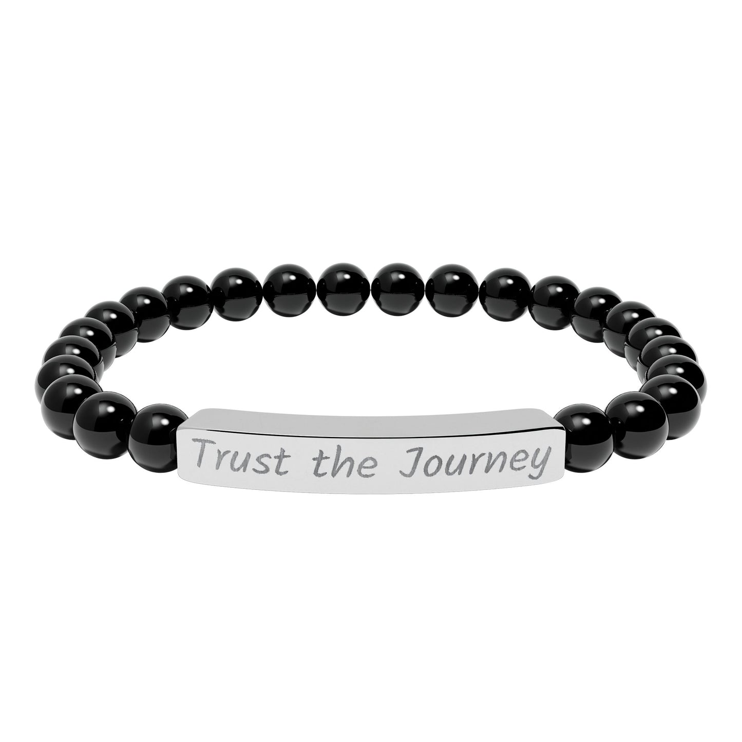 Engraved "Trust the Journey" Natural Stone Stretch Bar Bracelet