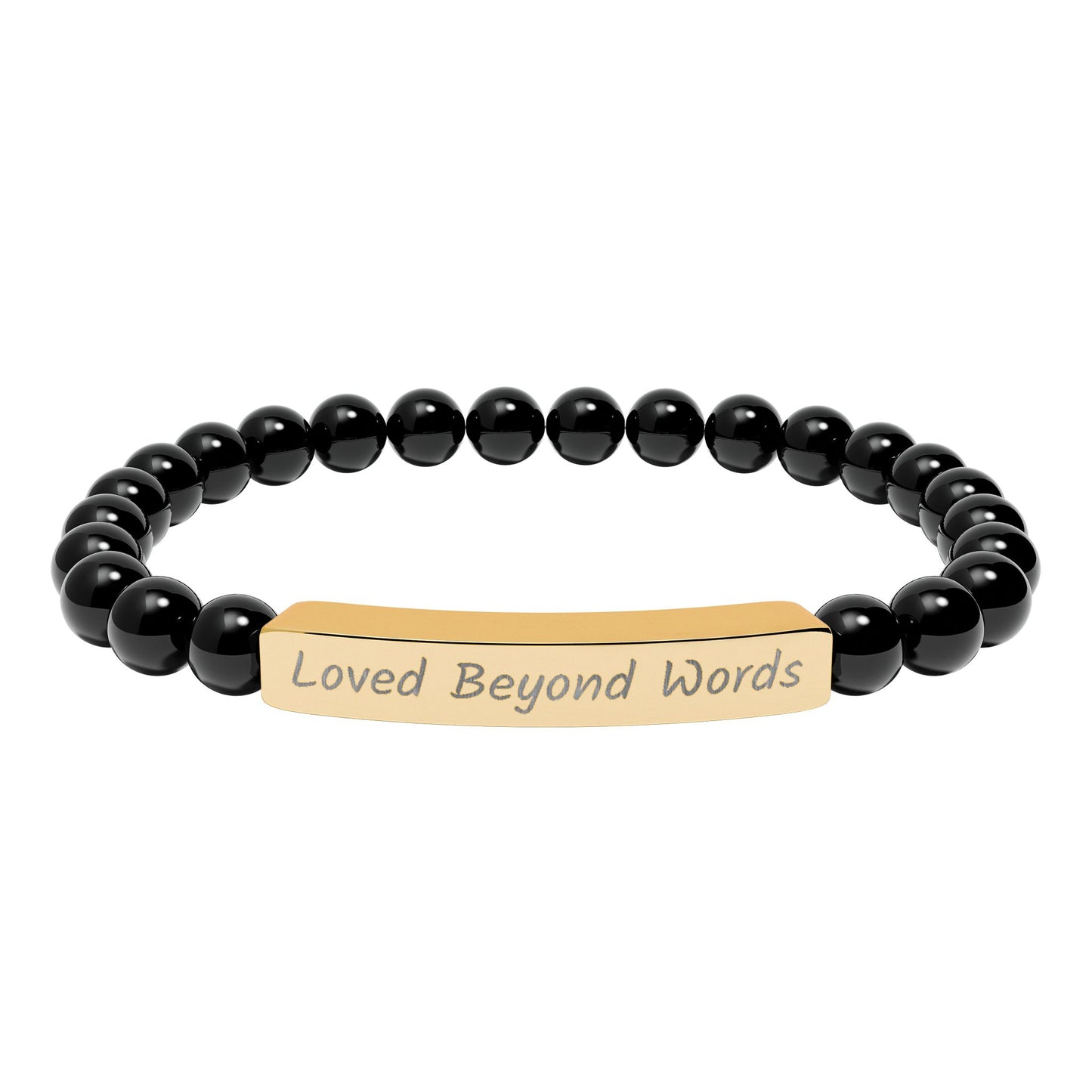 Engraved "Loved Beyond Words" Natural Stone Stretch Bar Bracelet
