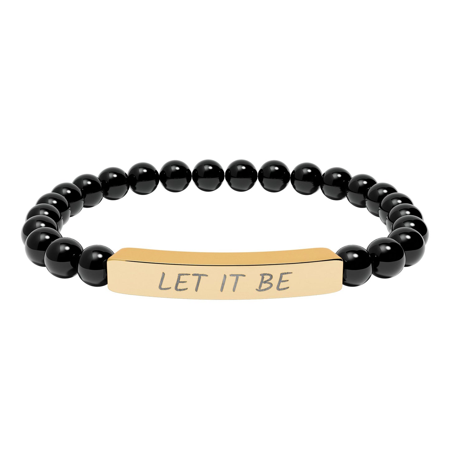 Engraved "Let It Be" Natural Stone Stretched Bar Bracelet