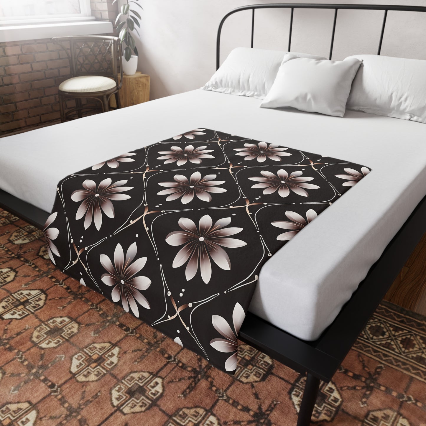 Bonita's Brown Flower Plush Fleece Blanket