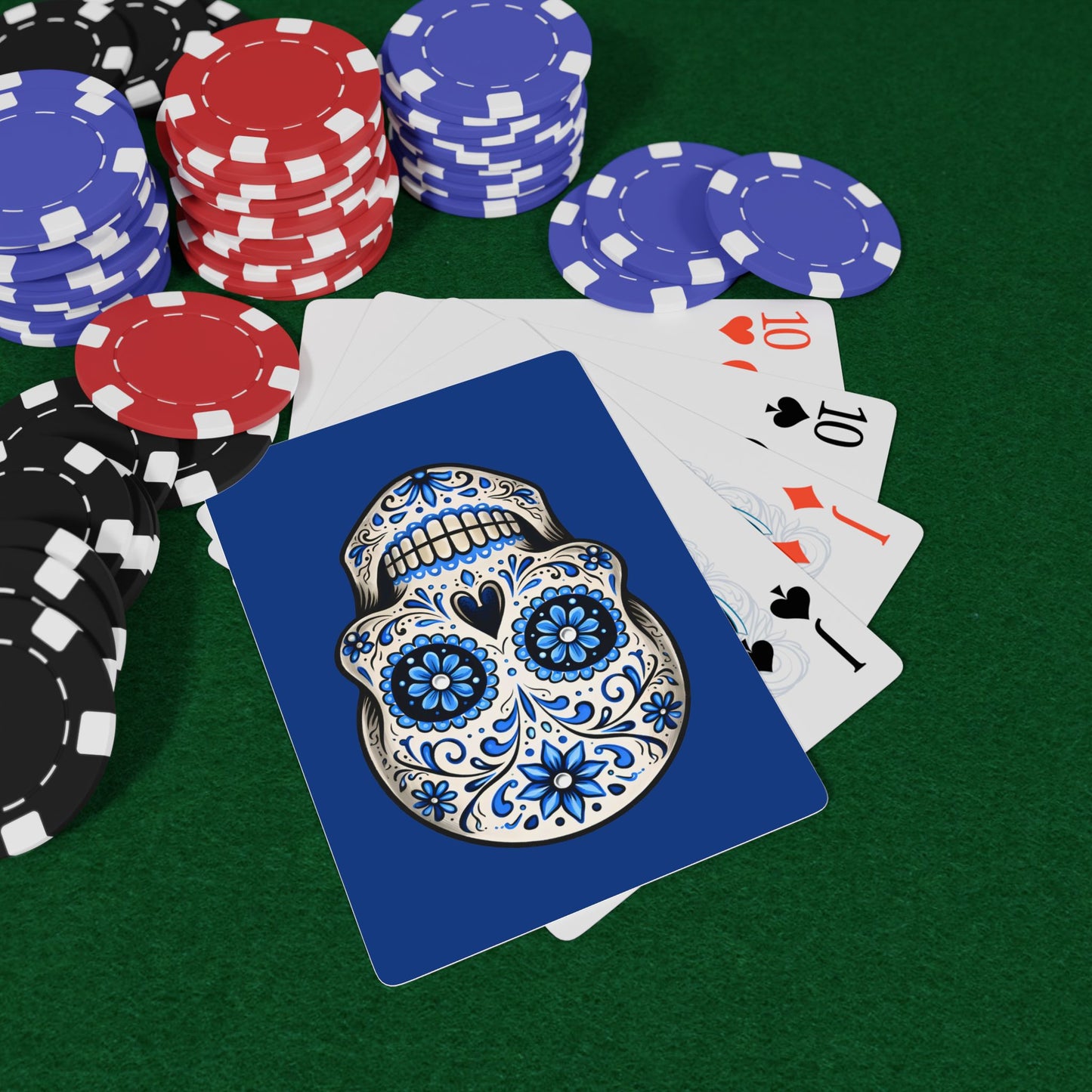 Blue Sugar Skull Playing Cards