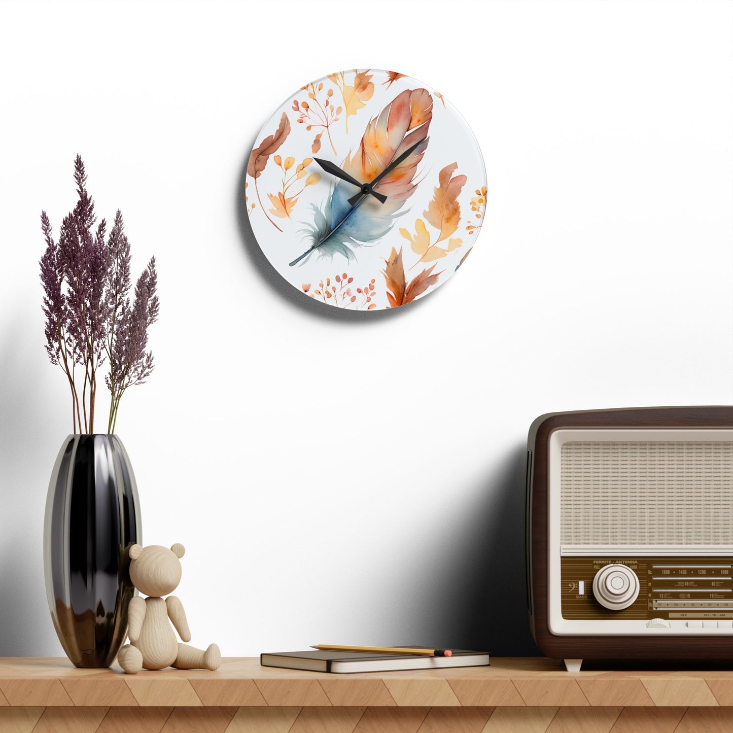 Rusty's Feather Acrylic Wall Clock