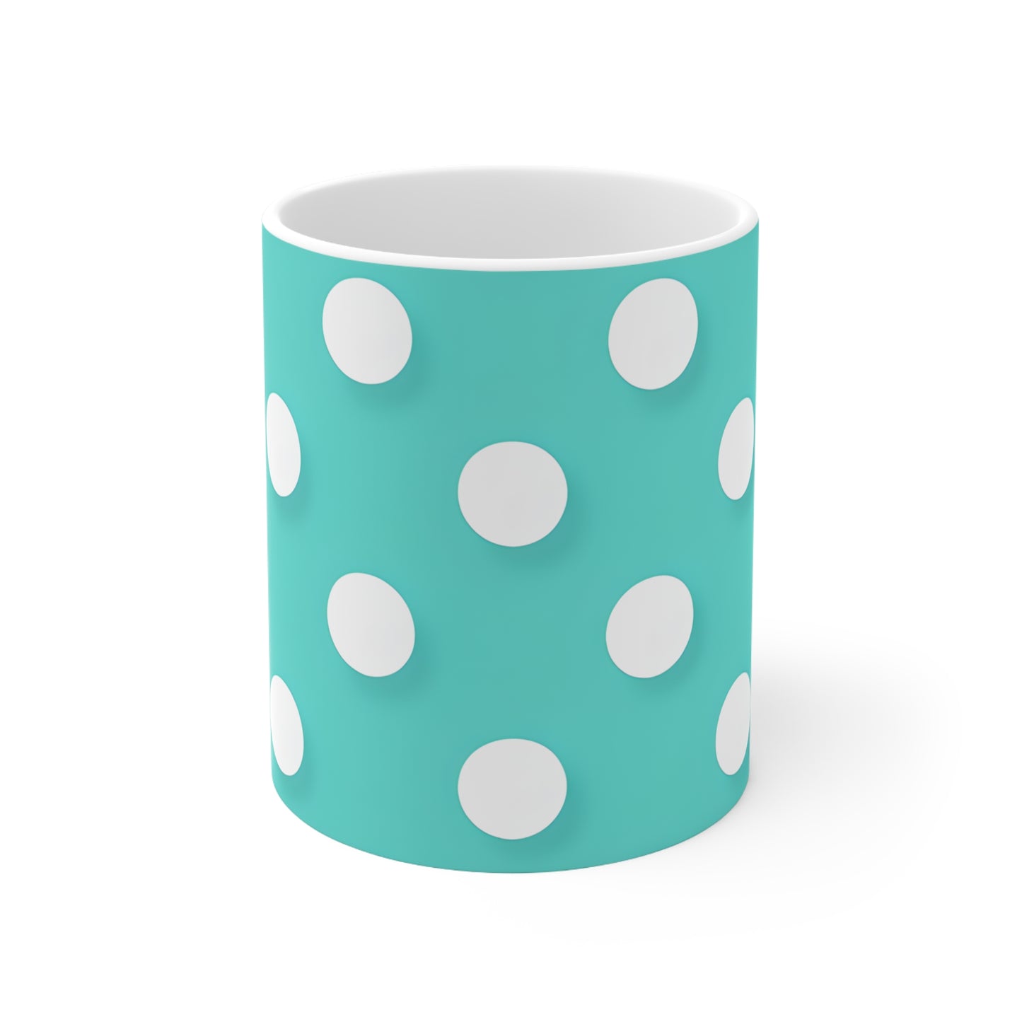 Austin's Aqua Polka Dot Ceramic Mug, Coffee Cup