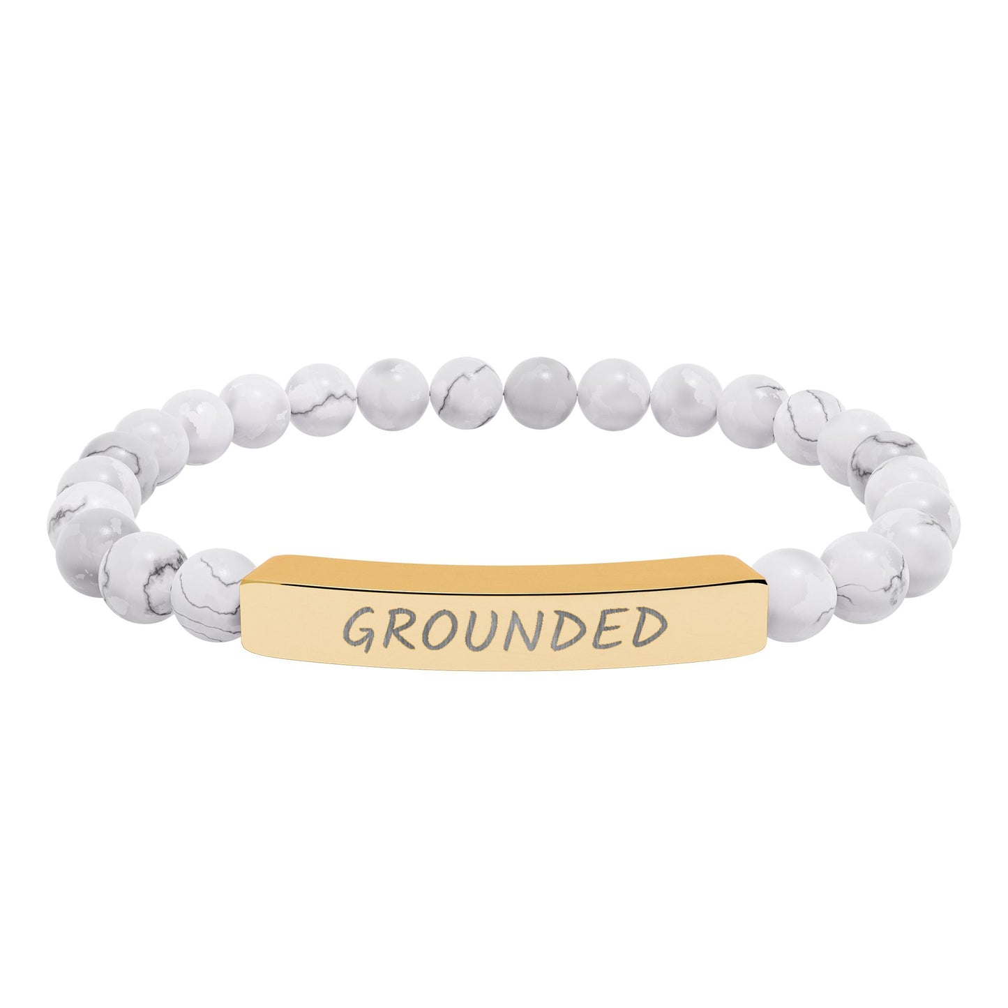Engraved "Grounded" Natural Stone Stretch Bar Bracelet
