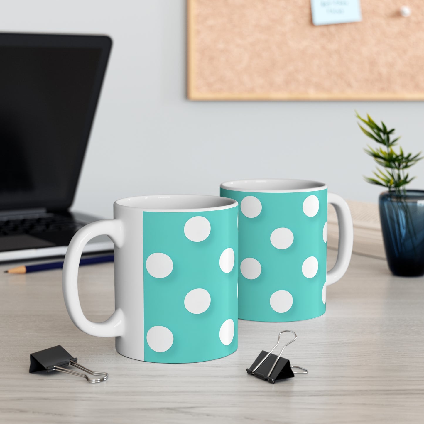 Austin's Aqua Polka Dot Ceramic Mug, Coffee Cup