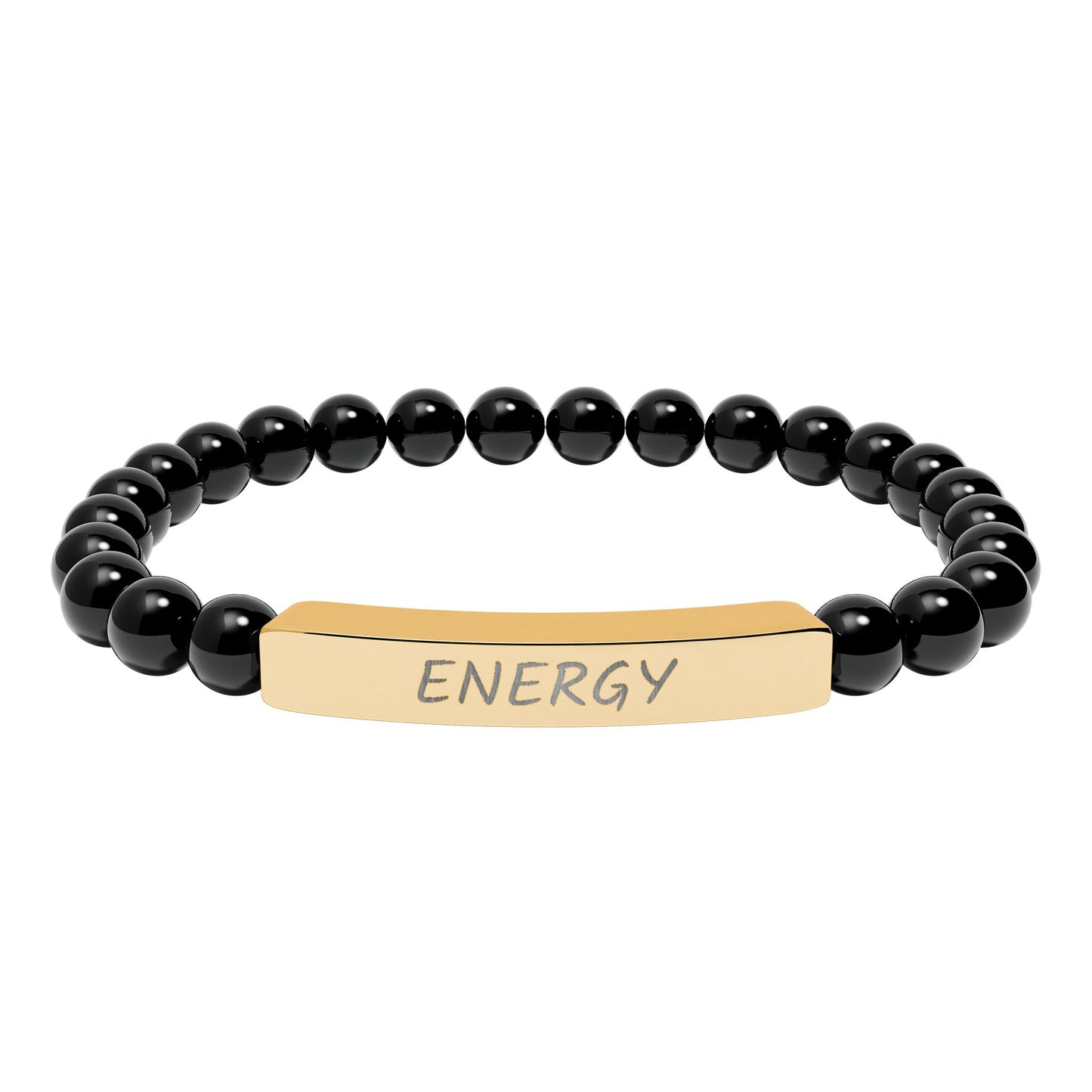 Engraved "Energy" Natural Stone Stretch Bar Bracelet