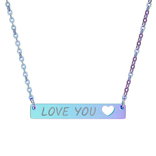 Engraved "Love You" Heart Bar Necklace