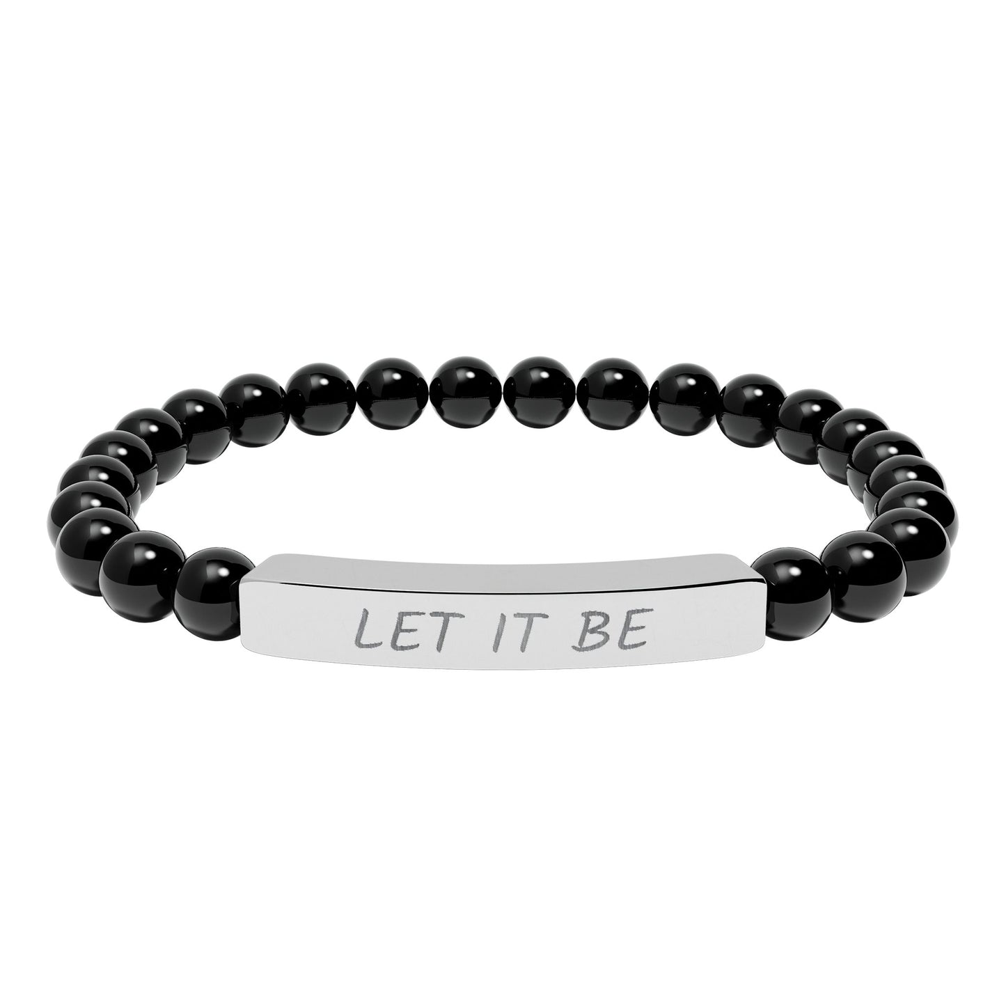 Engraved "Let It Be" Natural Stone Stretched Bar Bracelet