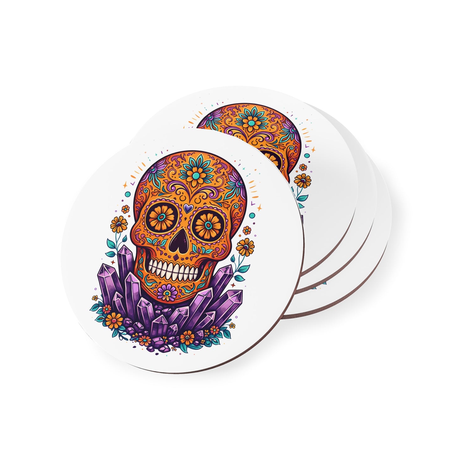 Amethyst & Orange Sugar Skull Coasters