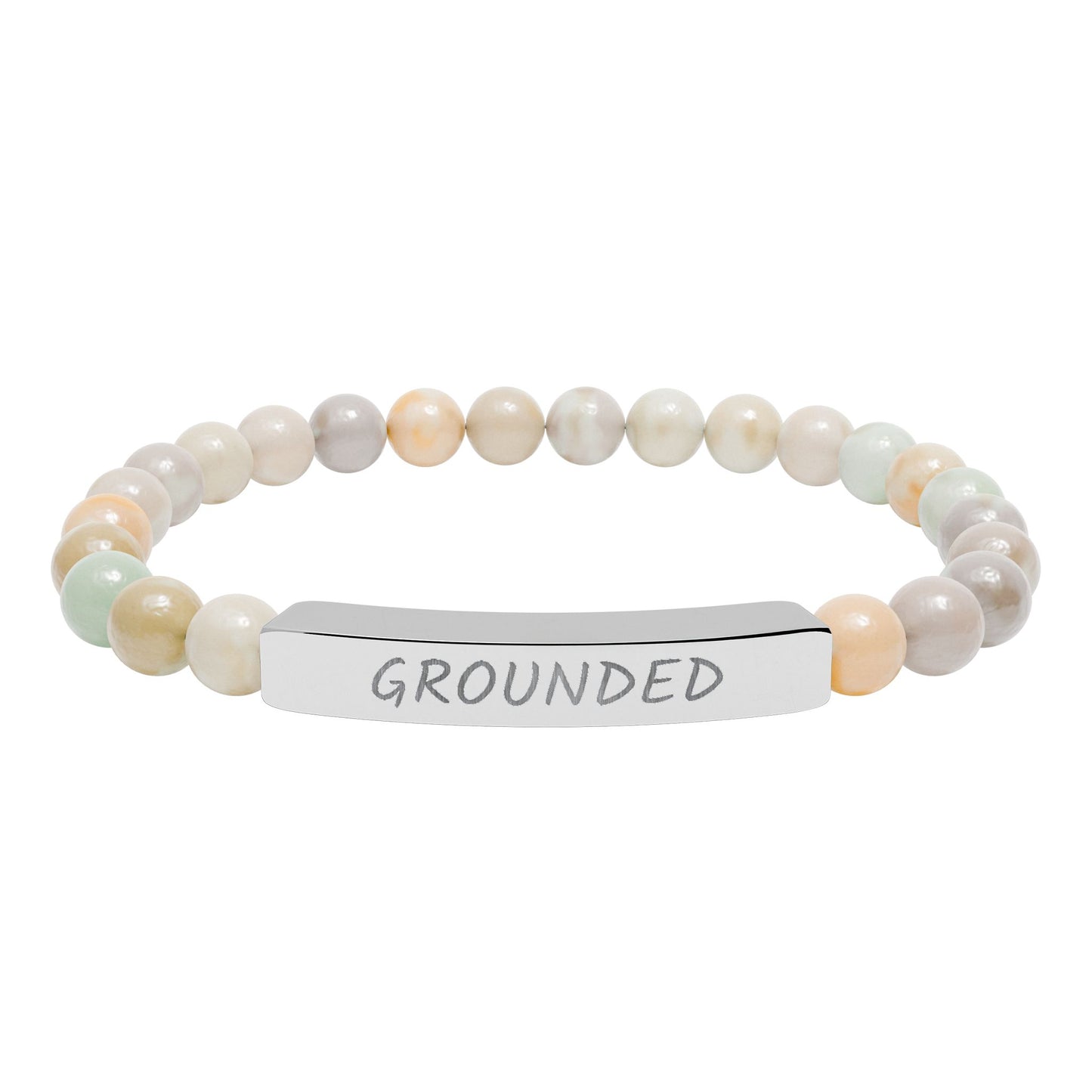 Engraved "Grounded" Natural Stone Stretch Bar Bracelet