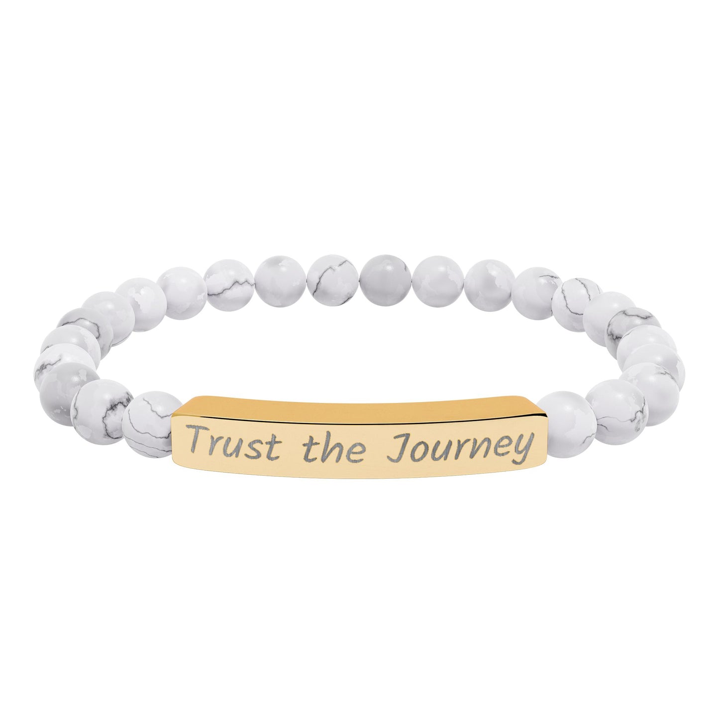 Engraved "Trust the Journey" Natural Stone Stretch Bar Bracelet