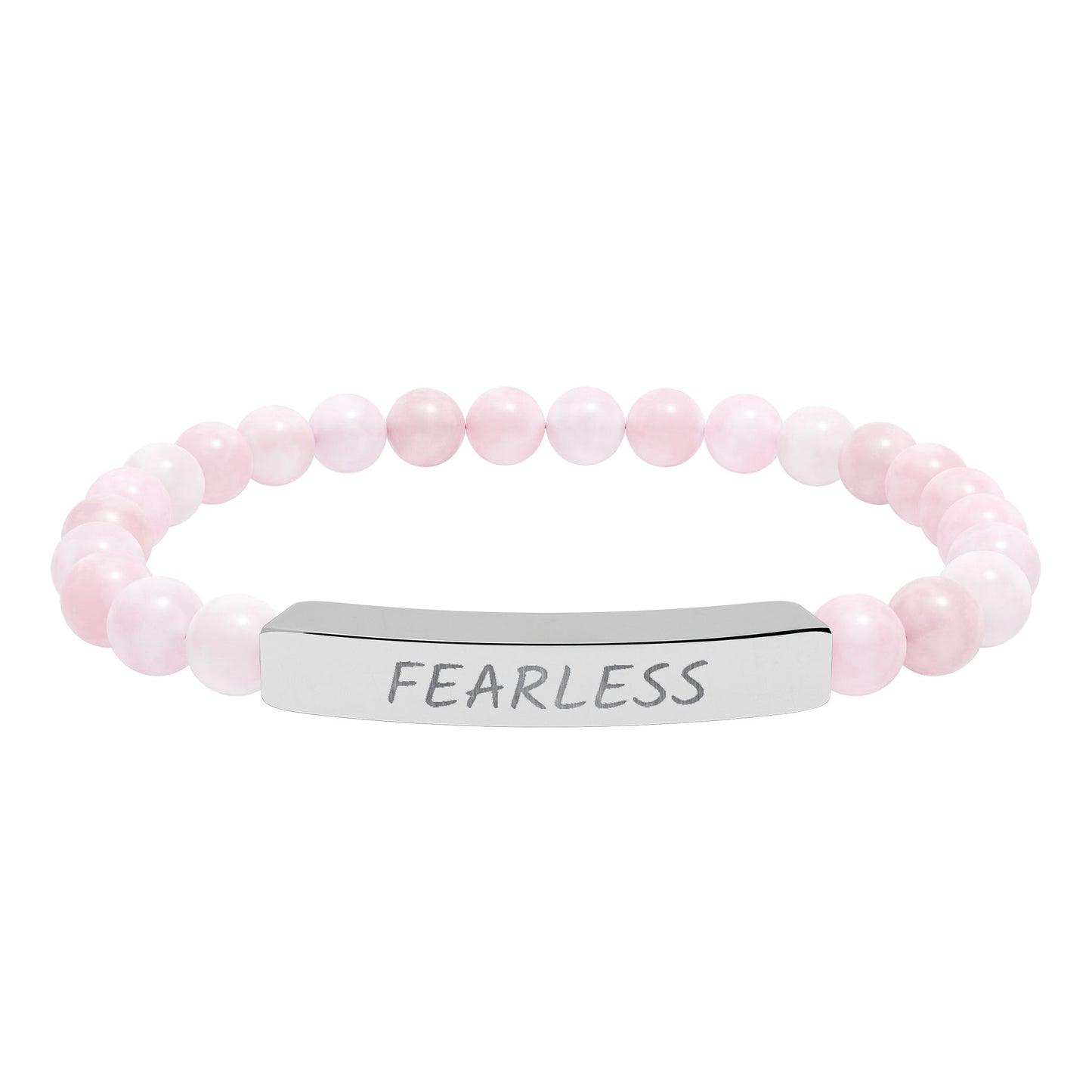 Engraved "Fearless" Natural Stone Stretch Bar Bracelet