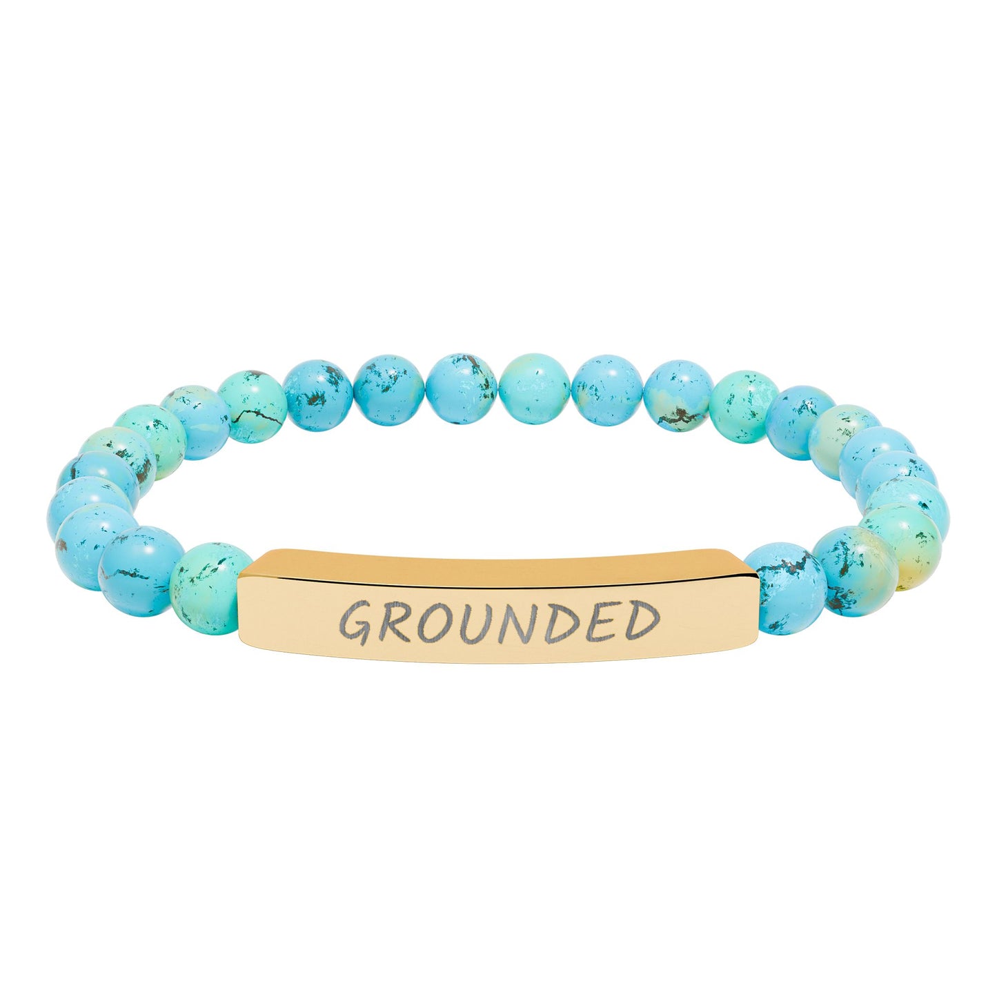 Engraved "Grounded" Natural Stone Stretch Bar Bracelet