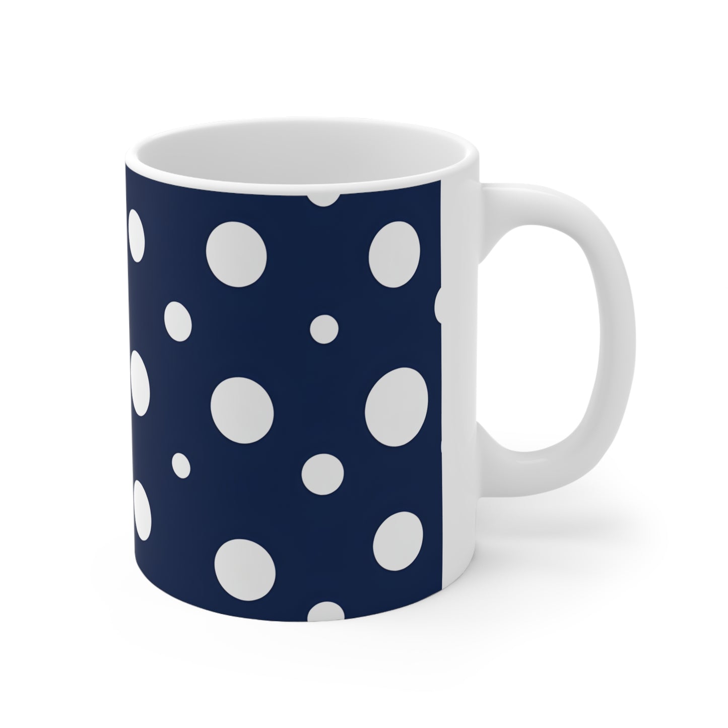 Barnie's Blue & White Polka Dot Ceramic Mug, Coffee Cup