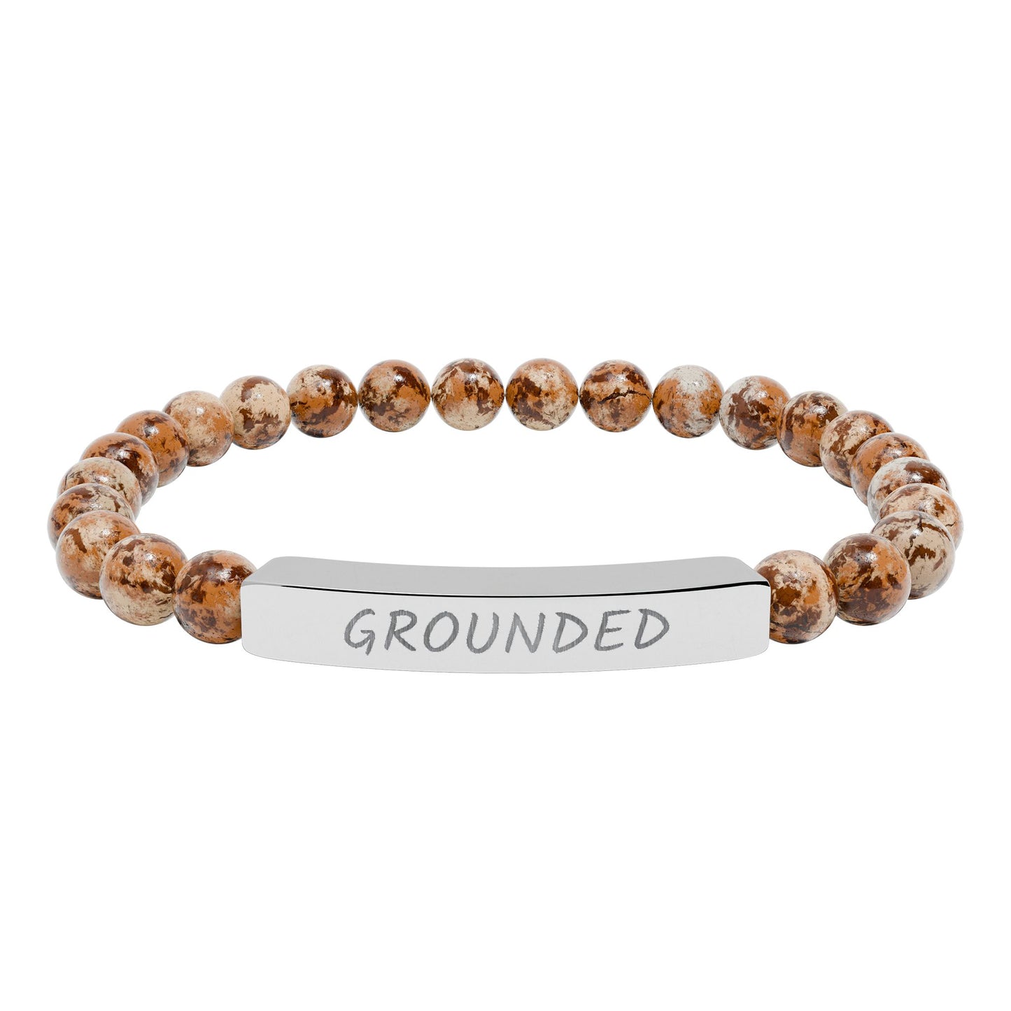 Engraved "Grounded" Natural Stone Stretch Bar Bracelet