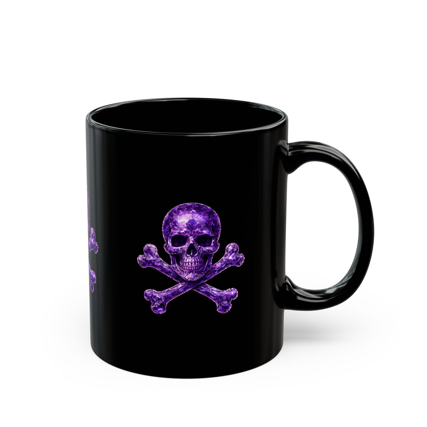 Amethyst Skull & Crossbones Black Ceramic Mug, Coffee Cup