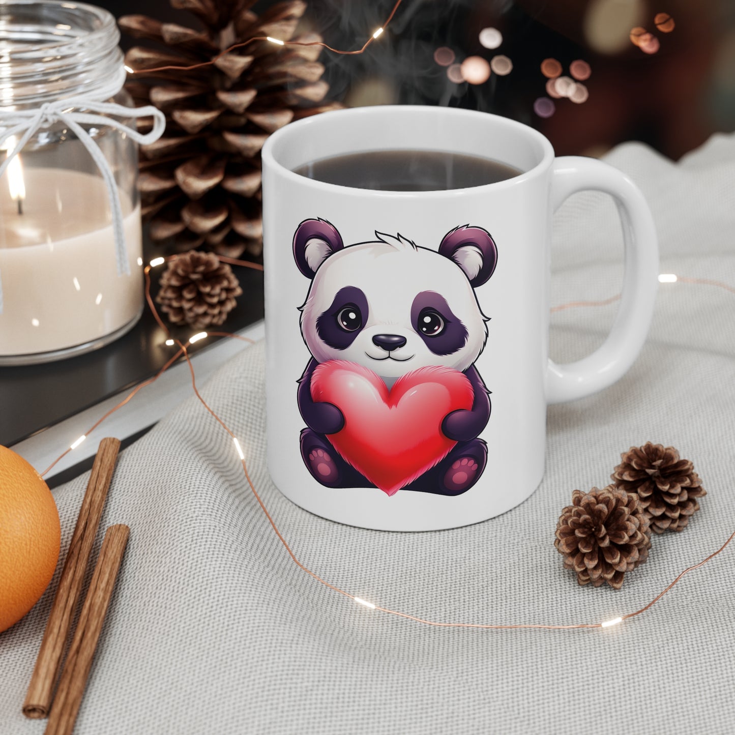 Panda & Heart Ceramic Mug, Coffee Cup