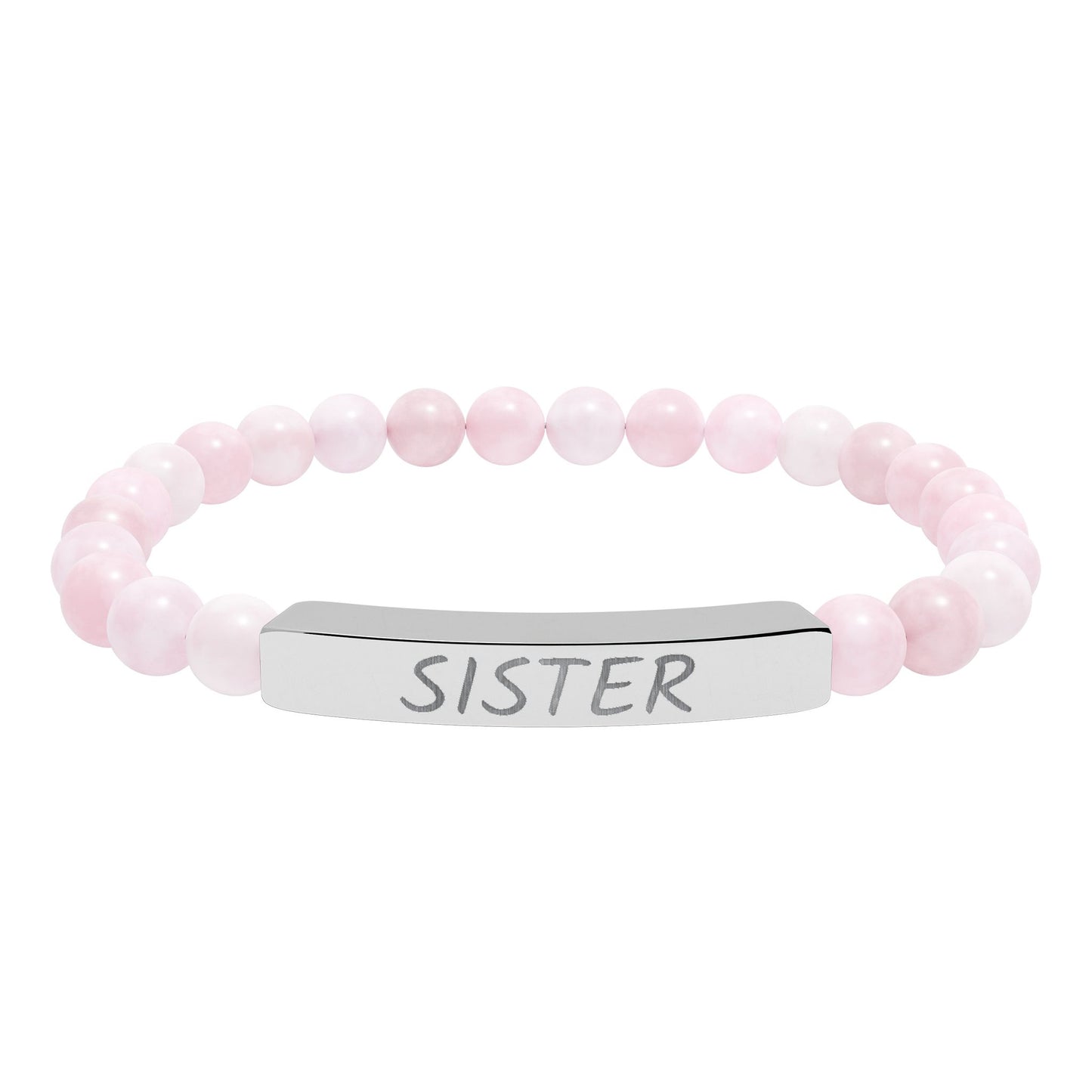 Engraved "Sister" Natural Stone Stretch Bar Bracelet