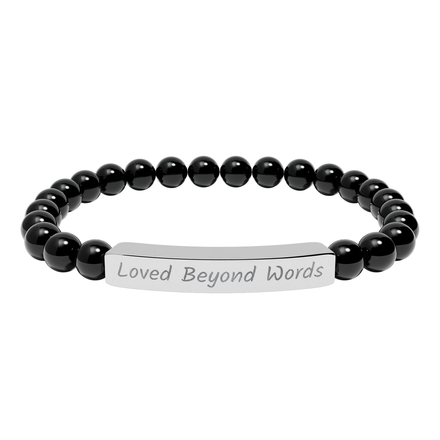 Engraved "Loved Beyond Words" Natural Stone Stretch Bar Bracelet