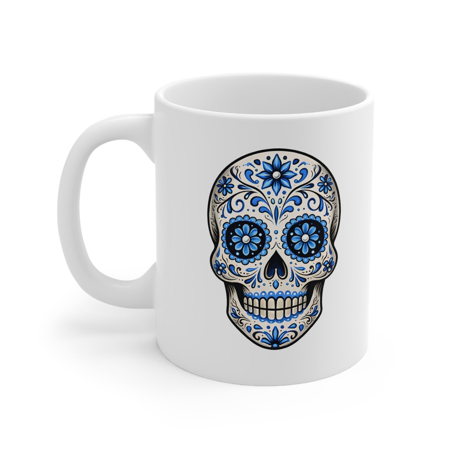 Bess's Blue Sugar Skull Ceramic Mug, Coffee Cup