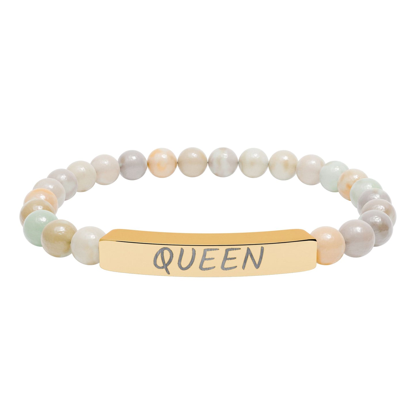 Engraved "Queen" Natural Stone Stretch Bar Bracelet