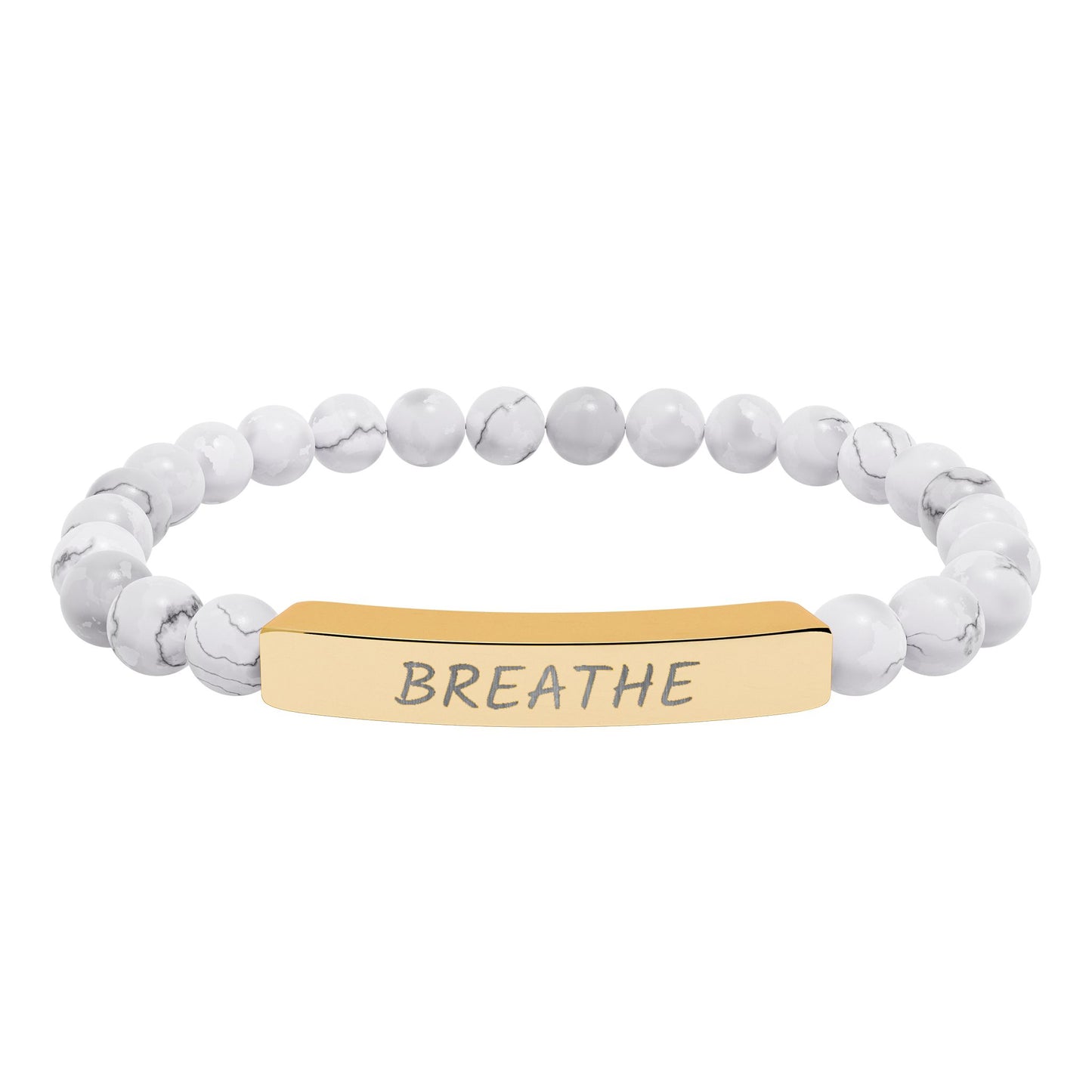 Engraved "Breathe" Natural Stone Stretch Bar Bracelet