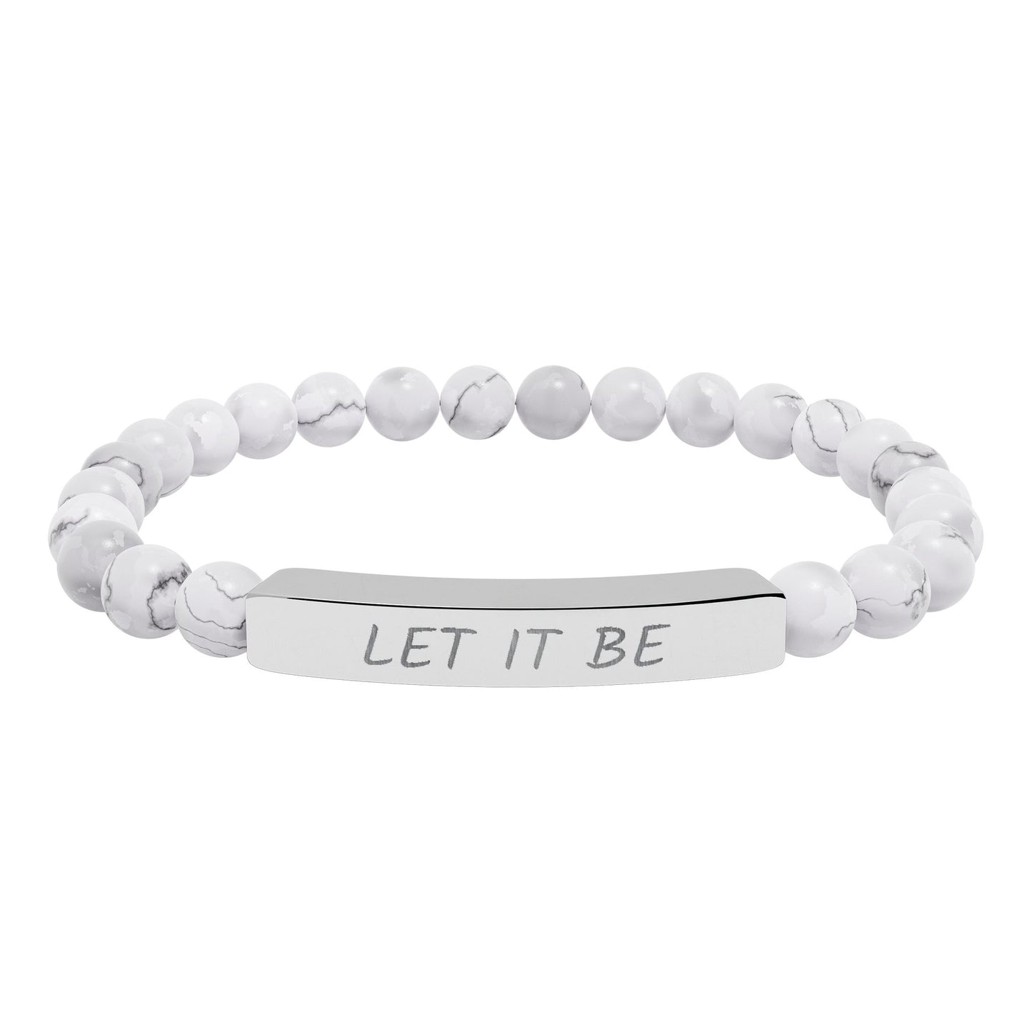 Engraved "Let It Be" Natural Stone Stretched Bar Bracelet