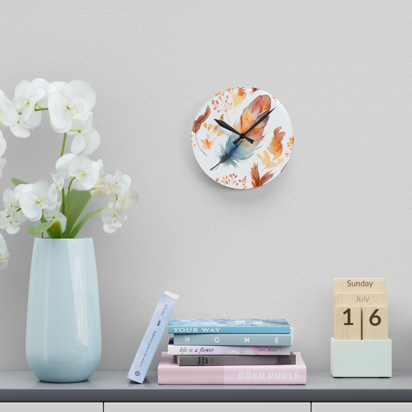 Rusty's Feather Acrylic Wall Clock